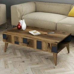 Tavolino da salotto rettangolare noce e antracite 105x60x37h cm - Yang