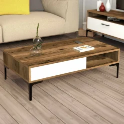 Tavolino da salotto rettangolare noce e bianco 105x60x32h cm - Gru