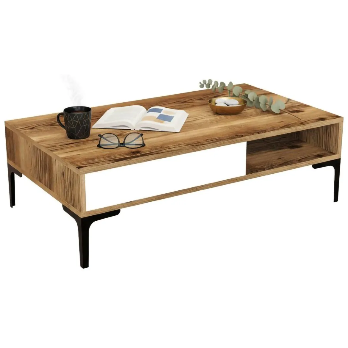 Tavolino da salotto rettangolare noce e bianco 105x60x32h cm - Gru