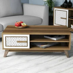 Tavolino da salotto rettangolare noce e bianco 105x60x38h cm - Thimphu