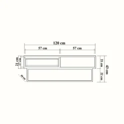 Tavolino da salotto rettangolare noce e nero 120x60x43h cm con scaffale scorrevole - Bard