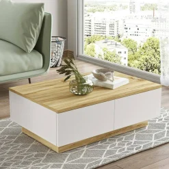 Tavolino da salotto rettangolare quercia e bianco 90x60x31h cm - Ay