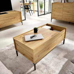 Tavolino da salotto rettangolare rovere nodi e antracite 100x40x50h cm - Axinia