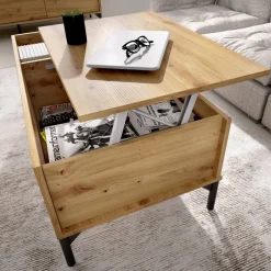 Tavolino da salotto rettangolare rovere nodi e antracite 100x40x50h cm - Axinia