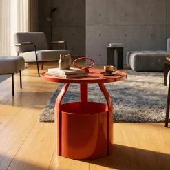Tavolino da Salotto Rosso Forma Rotondo Colore Ripiano Rosso 46x54x46h cm, Materiale Piano in Plastica - Inle