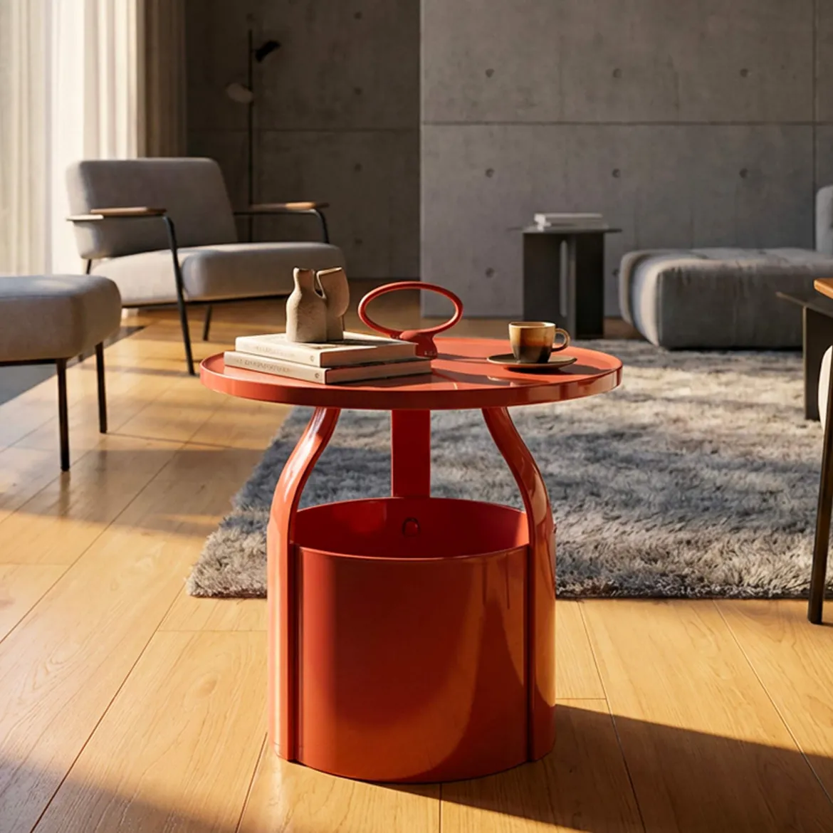 Tavolino da Salotto Rosso Forma Rotondo Colore Ripiano Rosso 46x54x46h cm, Materiale Piano in Plastica - Inle