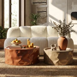 Tavolino da Salotto Rosso Marrone set da 2 Forma Rotondo 34x66x66h cm, Colore Ripiano Rosso - Ganovama