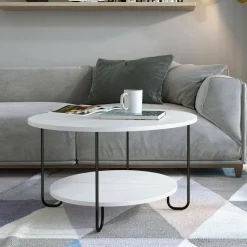 Tavolino da salotto rotondo bianco e oro 75x75x40h cm con 1 cassetto - Stabia
