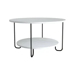 Tavolino da salotto rotondo bianco e oro 75x75x40h cm con 1 cassetto - Stabia
