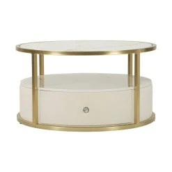 Tavolino da salotto rotondo bianco e oro 75x75x40h cm con 1 cassetto - Stabia