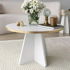 Tavolino da salotto rotondo oro e bianco 60x60x40h cm - Armanda