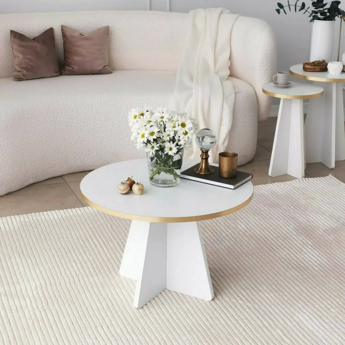 Tavolino da salotto rotondo oro e bianco 60x60x40h cm - Armanda