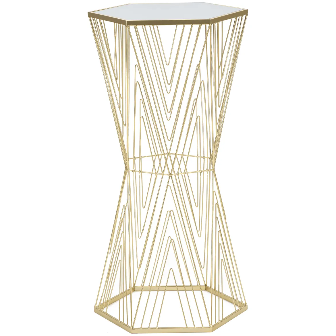 Tavolino da Salotto Trasparente oro Portaoggetti Forma Esagonale 40x35x80h cm, Colore Ripiano Trasparente - Daneso