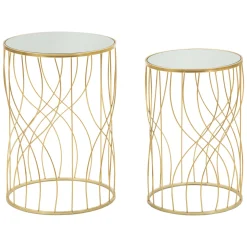 Tavolino da Salotto Trasparente oro set da 2 Forma Rotondo 38x38x55h cm, Colore Ripiano Trasparente - Fate