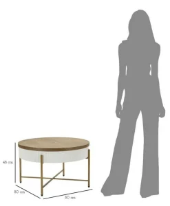 Tavolino da salotto Yakoi, Bianco e Marrone, 80x80 h48 cm