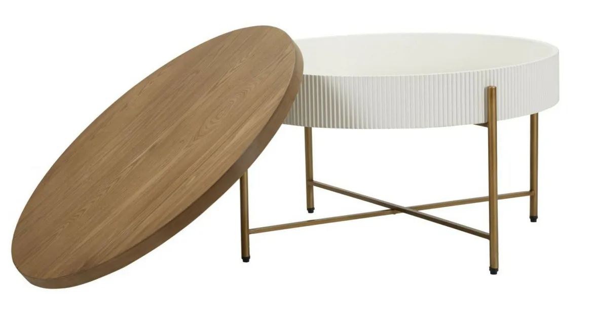 Tavolino da salotto Yakoi, Bianco e Marrone, 80x80 h48 cm