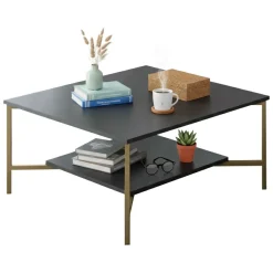 Tavolino salotto quadrato antracite e oro 80x80x40h cm - Mia