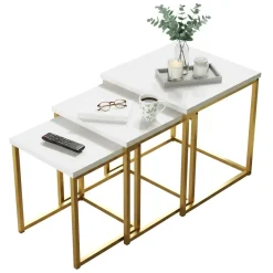 Tavolino salotto quadrato bianco e oro 40x40x42h cm - Collio