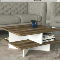 Tavolino salotto quadrato noce e oro 80x80x40h cm - Mia