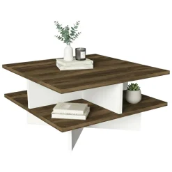 Tavolino salotto quadrato noce e oro 80x80x40h cm - Mia