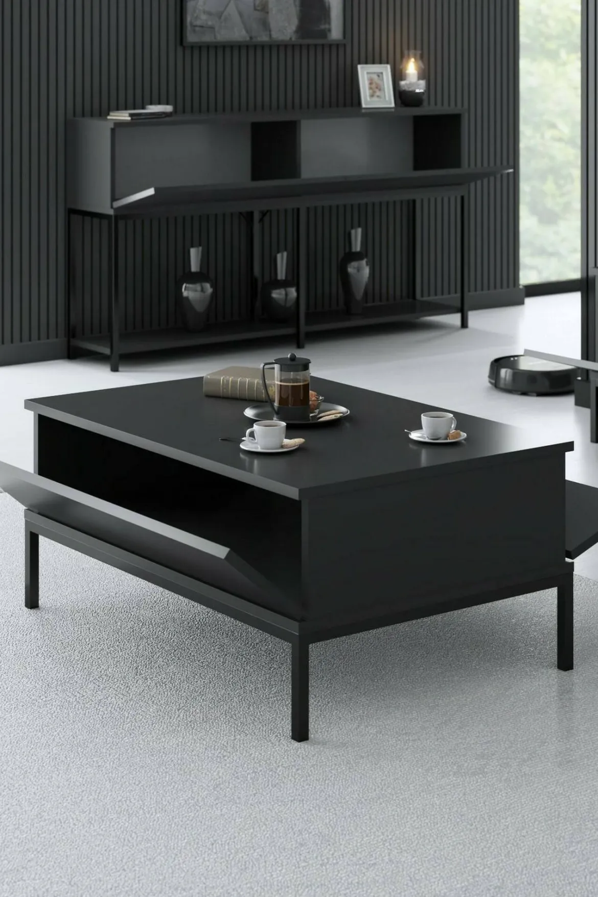Tavolino salotto rettangolare antracite e nero 90x60x40h cm - Vespero