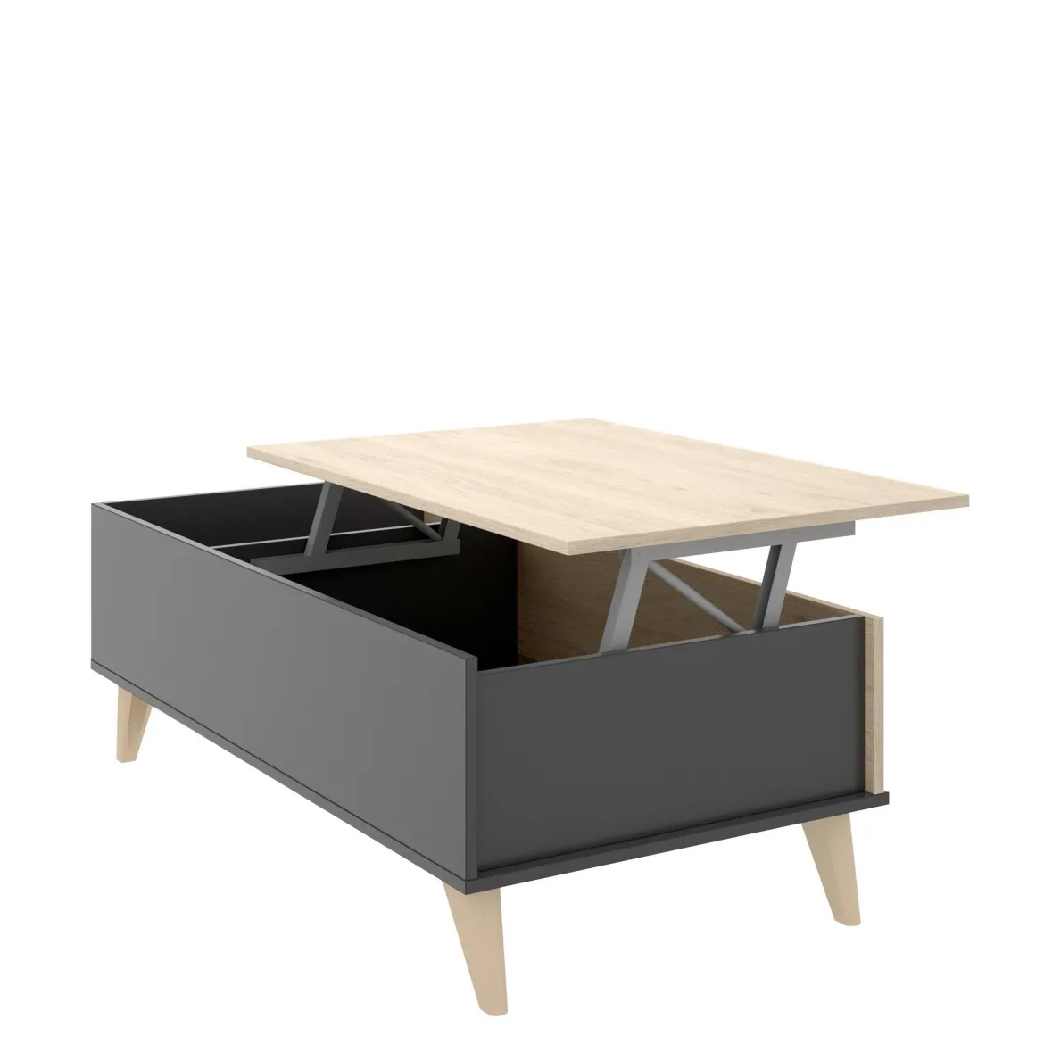 Tavolino salotto rettangolare antracite e rovere 99x60x41h cm con scaffale - Alexius