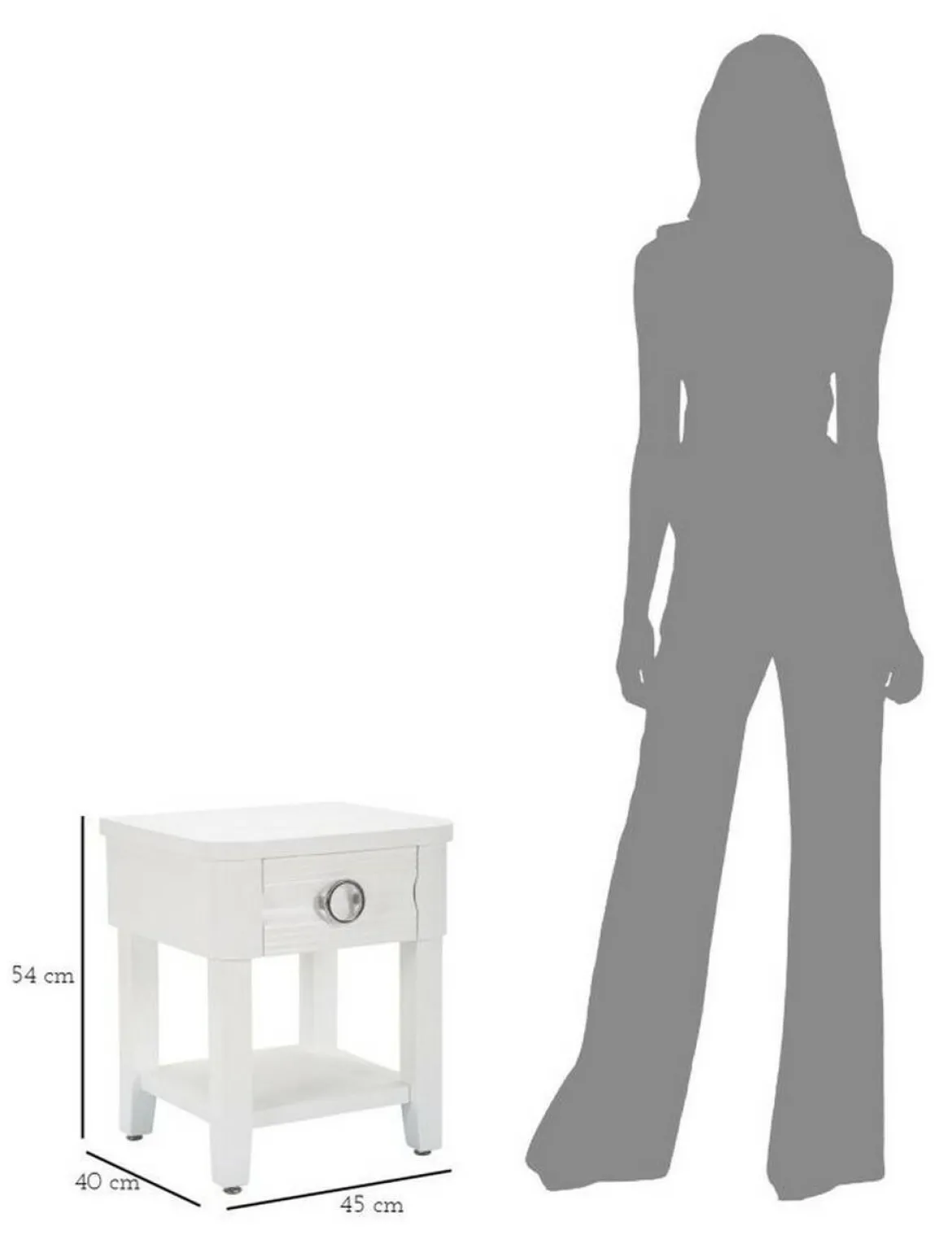 Tavolino salotto rettangolare bianco 45x40x54h cm con 1 cassetto - Guru