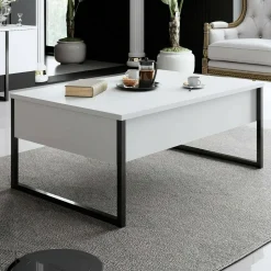 Tavolino salotto rettangolare bianco e nero 90x60x40h cm - Lavinia