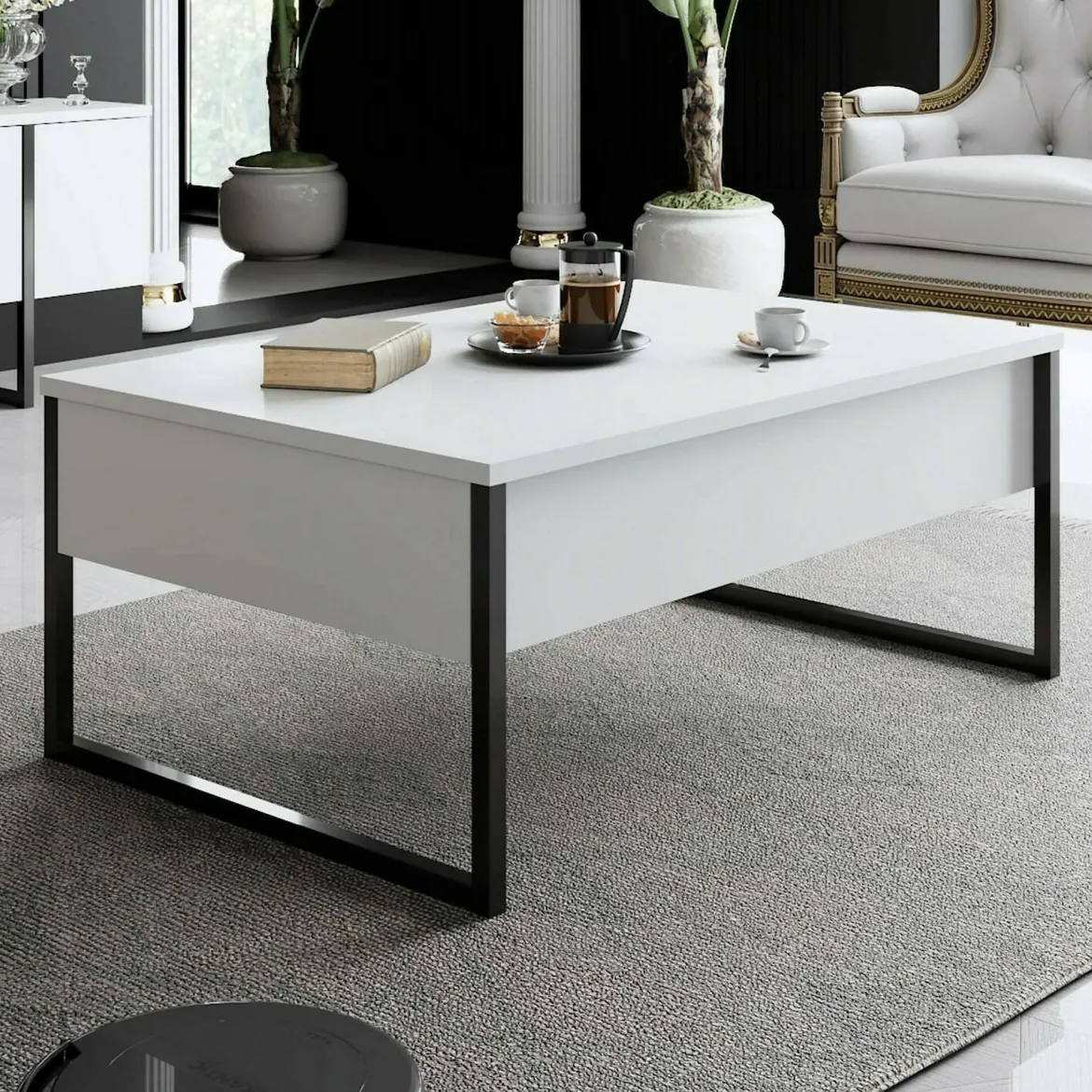Tavolino salotto rettangolare bianco e nero 90x60x40h cm - Lavinia