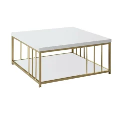 Tavolino salotto rettangolare bianco e oro 90x39x40h cm - Raiden