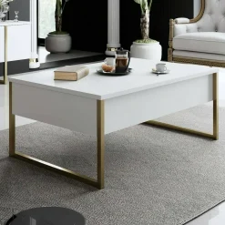 Tavolino salotto rettangolare bianco e quercia 98x60x43h cm con 1 cassetto - Sfene