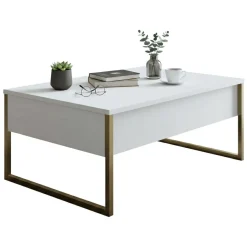 Tavolino salotto rettangolare bianco e quercia 98x60x43h cm con 1 cassetto - Sfene