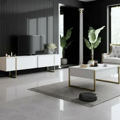 Tavolino salotto rettangolare bianco e quercia 98x60x43h cm con 1 cassetto - Sfene