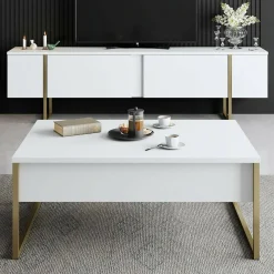 Tavolino salotto rettangolare bianco e quercia 98x60x43h cm con 1 cassetto - Sfene