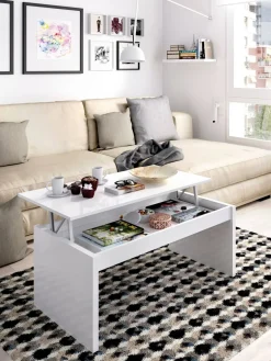 Tavolino salotto rettangolare bianco lucido e acero 110x60x40h cm - Ashar