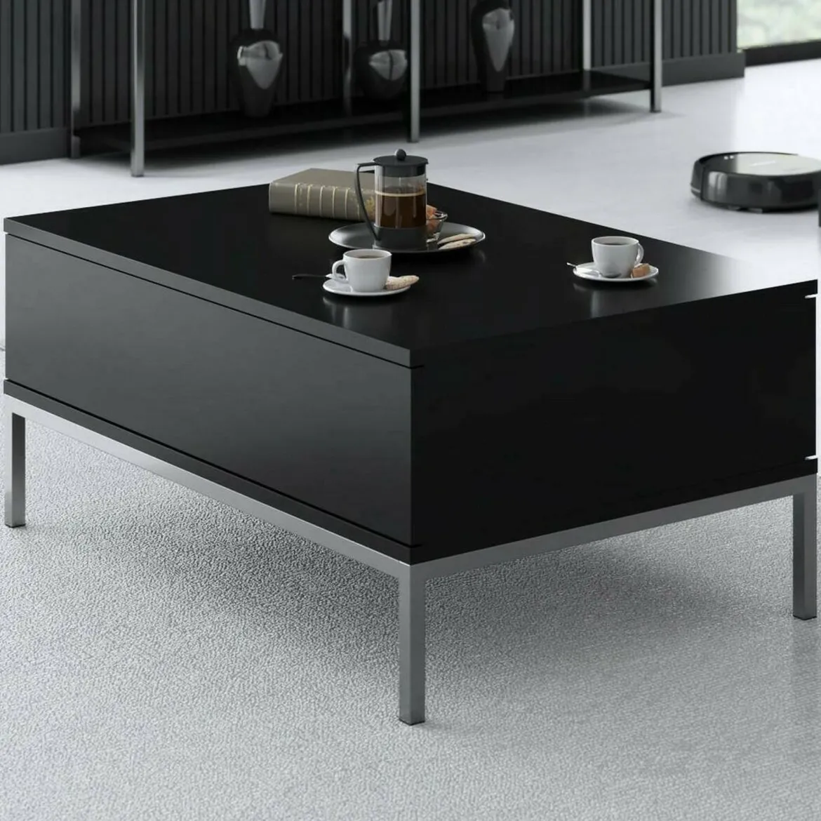 Tavolino salotto rettangolare nero e noce 101x48x50h cm con 1 cassetto - Maximilien