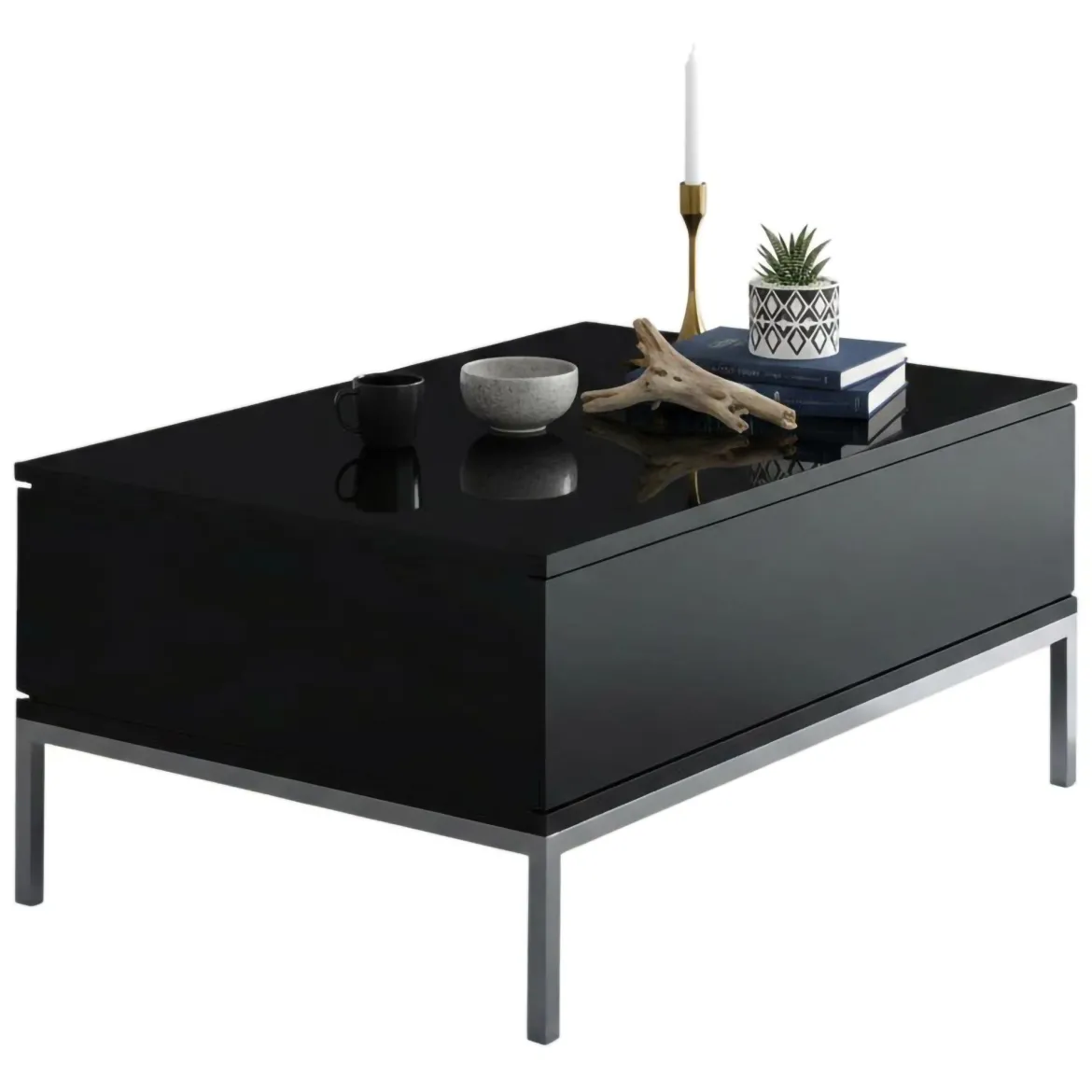 Tavolino salotto rettangolare nero e noce 101x48x50h cm con 1 cassetto - Maximilien