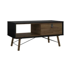 Tavolino salotto rettangolare nero e noce 101x48x50h cm con 1 cassetto - Maximilien