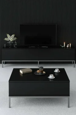 Tavolino salotto rettangolare nero e noce 101x48x50h cm con 1 cassetto - Maximilien
