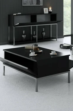 Tavolino salotto rettangolare nero e noce 101x48x50h cm con 1 cassetto - Maximilien