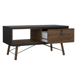 Tavolino salotto rettangolare nero e noce 101x48x50h cm con 1 cassetto - Maximilien