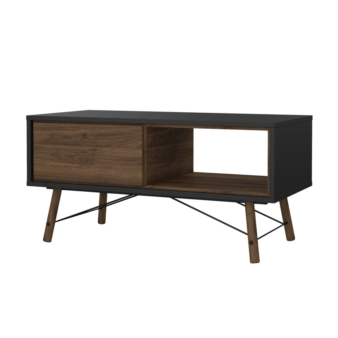 Tavolino salotto rettangolare nero e noce 101x48x50h cm con 1 cassetto - Maximilien