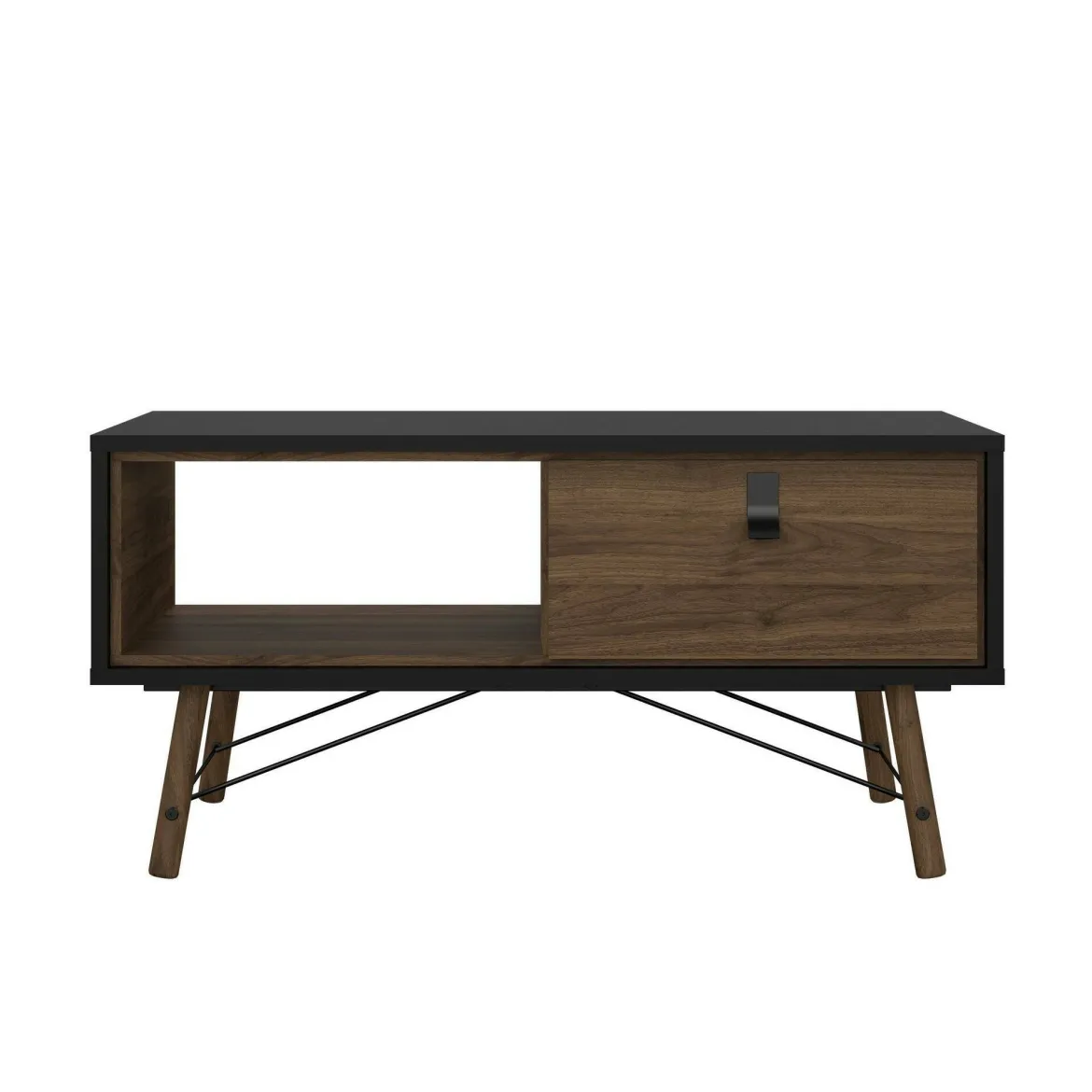 Tavolino salotto rettangolare nero e noce 101x48x50h cm con 1 cassetto - Maximilien
