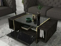 Tavolino salotto rettangolare nero e oro 103x60x37h cm - Salvador