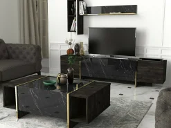 Tavolino salotto rettangolare nero e oro 103x60x37h cm - Salvador