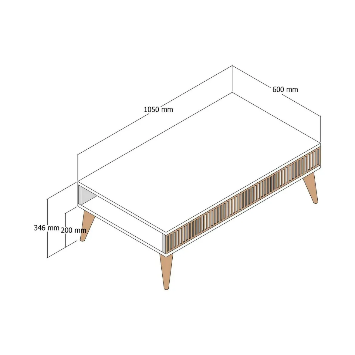 Tavolino salotto rettangolare noce e antracite 105x60x34h cm - Atrani