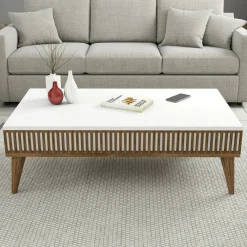 Tavolino salotto rettangolare noce e bianco 105x60x34h cm - Atrani