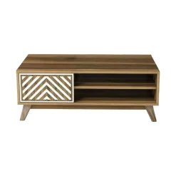 Tavolino salotto rettangolare noce e bianco 105x60x38h cm - Triaria