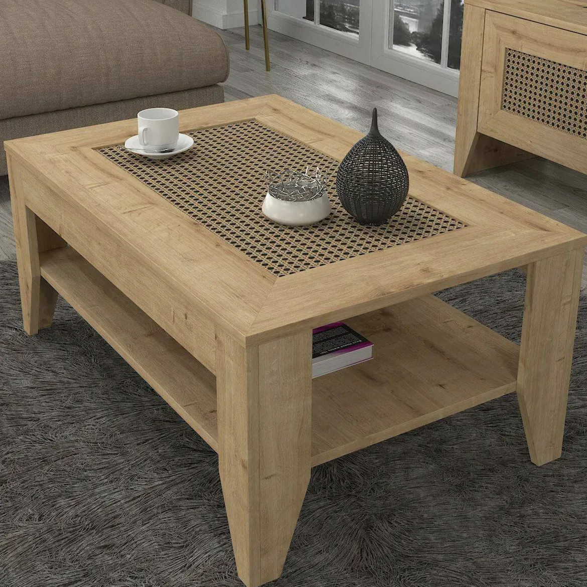 Tavolino salotto rettangolare quercia e antracite 30x40x57h cm - Orione