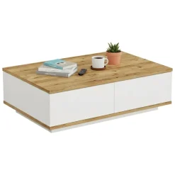 Tavolino salotto rettangolare quercia e bianco 90x60x28h cm - Babila
